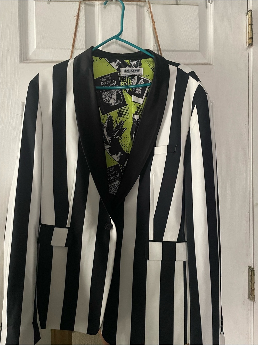 Beetlejuice costume: Black & White Striped Shawl Collar Blazer with pants